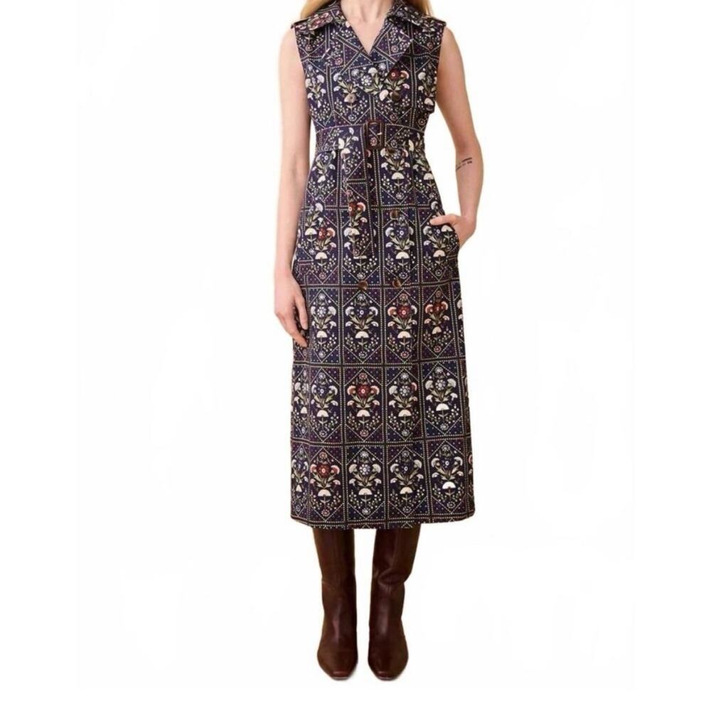 Hunt Bell Dyer trench vest dress navy trellis Small NWT $596
